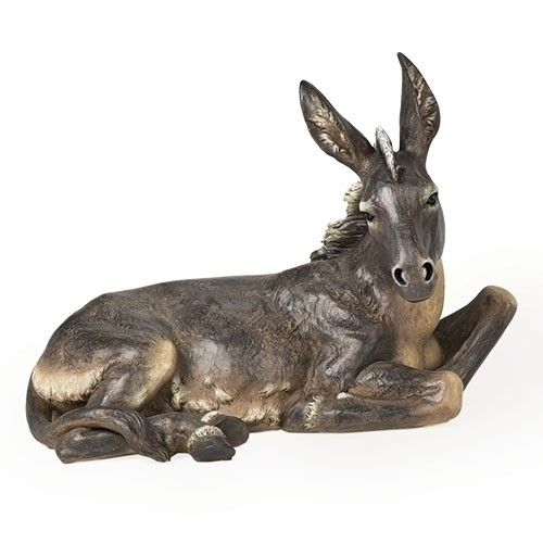Oversized Donkey is 19.5"H x 27"W x 15"D"H (39" Scale).  This Nativity donkey is made of a resin/stone mix. 