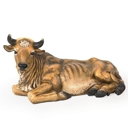 This oversized nativity ox is the perfect addition to your outdoor or indoor nativity scene. This ox is made with a resin and stone mix and is 31"L x 27"W x 15"H. Add this to your church's collection!