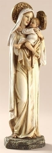 Mater Amabilis 10 Inch Statue-Mater Amabilis ~ Mother Most Amiable. Mary's amiability is directed first of all to the Christ Child.  Resin/Stone Mix. 10.25"H x 3.5"W x 2.75"D