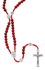 Red wood corded Holy Spirit rosary. Perfect Confirmation gift!!  Boxed. Made in Italy