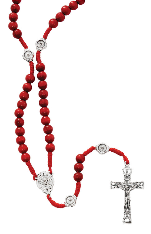 Red wood corded Holy Spirit rosary. Perfect Confirmation gift!!  Boxed. Made in Italy