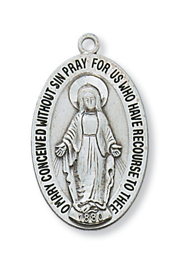 Sterling Silver Miraculous Medal. 20" Rhodium Plated Chain is included.  Dimensions: 1 1/8" X 3/4".  Deluxe Gift Box included

 