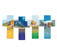 Heavy Stock Paper Christmas Crosses with Nativity scenes. Sold in packs of 25-4 different designs.  Scripture is on the back. A unique gift for your classroom!! Dimensions: 4 1/2" x 3". 