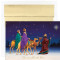 THREE KINGS boxed Christmas cards feature gold foil. Inside Sentiment: "MAY THE HOPE THAT WAS BORN THAT SILENT, HOLY NIGHT REMAIN IN YOUR HEART THROUGHOUT THE YEAR. MERRY CHRISTMAS"
18 cards/18 foil lined envelopes. Folded Card Size: 7.875" x 5.625". Packaged in a box with an acetate lid