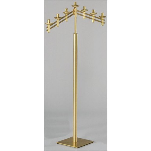 Seven Light Floor Candelabra Style 1995.  Size 51" Tall, Candelabra Width, adjusted as shown, is approximately 25". Steel base. Seven Light candelabra comes with candle sockets accommodate 7/8" candles. Crafted of solid brass. Hand finished satin surfaces then protected with a bronze lacquer.