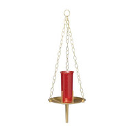 Hanging Sanctuary Lamp Style 588 - Size 24" inch Height, 12" inch Diameter. Satin Bronze finish with 5' ft. of chain. Style shown is for a 7-day Candle/Globe. Available in a 14-Day design and electric style. Glass Globes Sold Separately
