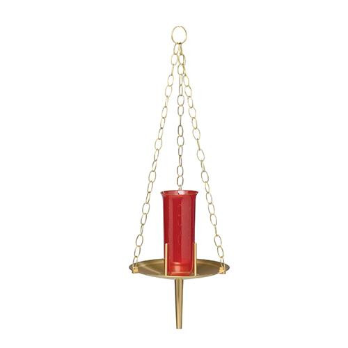 Hanging Sanctuary Lamp Style 588 - Size 24" inch Height, 12" inch Diameter. Satin Bronze finish with 5' ft. of chain. Style shown is for a 7-day Candle/Globe. Available in a 14-Day design and electric style. Glass Globes Sold Separately