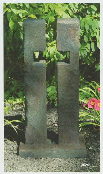 Open works cross garden statue made with solid cast stone cement.