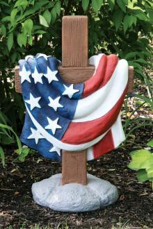 Beautifully detailed 24" USA Memorial Cross. Dimensions: 24.5"H x 15.5"BW x 12" BL. Wt: 60 pounds.
