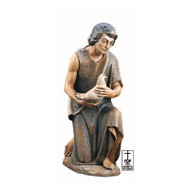 Nativity Set 1902 - Elegant wood-carved Kneeling Shepherd with Bird carved in Linden Wood or Cast in Fiberglass. Ranging from 2 to 5 feet tall.  Available Sizes: 24", 30", 36", 48", 60"