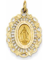 This beautifully-detailed 14k gold pendant features the Virgin Mary.  This medal makes the perfect communion, or confirmation gift. Approximate length: 3/4" x 1/2". 18" Gold Chain sold separately Item #68-4118