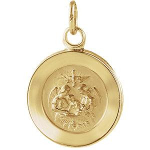 14K Gold 1/2" Round Baptismal Pendant Medal. Gold Chain sold separately Item #68-4118.
