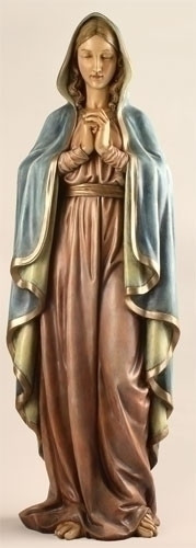37.5" Praying Madonna Statue~Materials: Resin/Stone Mix. Dimensions: 37.5"H x 13.5"W x 9.5"D