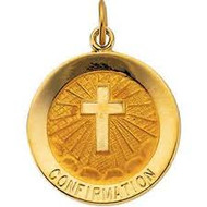 If you are looking for a great keepsake for your child to celebrate and remember their Confirmation, this 14K gold pendant is the perfect choice. The beautiful gold pendant is intricately detailed.   This 14K gold pendant includes the words “Confirmation” and an image in the center.  The pendant is 1" inches, making it the perfect size.  This gold pendant makes a perfect gift for your child’s Confirmation. Add this gold pendant to your own chain or 14K gold chain sold separately Item #68-4118.

 