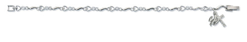 7.5" Bracelet with Clear Cubic Zirconia Crystals.  Rhodium Plated Holy Spirit and Crucifix Charms. Deluxe Gift Box Included 