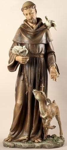 Saint Francis 36.5 Inch Statue, Patron Saint of Animals & Ecology. Materials:  Resin/Stone Mix. Dimensions: 36.5"H x 16.5"W x 13.5"D
