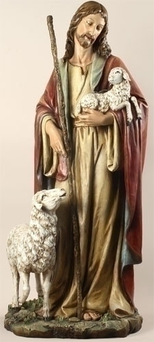 Good Shepherd 36.5 inch Statue. Materials: Resin/Stone Mix. Dimensions: 36.5"H x 18"W x 15"D