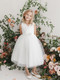  Girls V-neck styled white communion dress with glitter tulle skirt 


