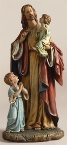 Jesus with Children Figure. Materials: Resin/Stone Mix. Dimensions: 10"H x 4.75"W x 4.5"D
