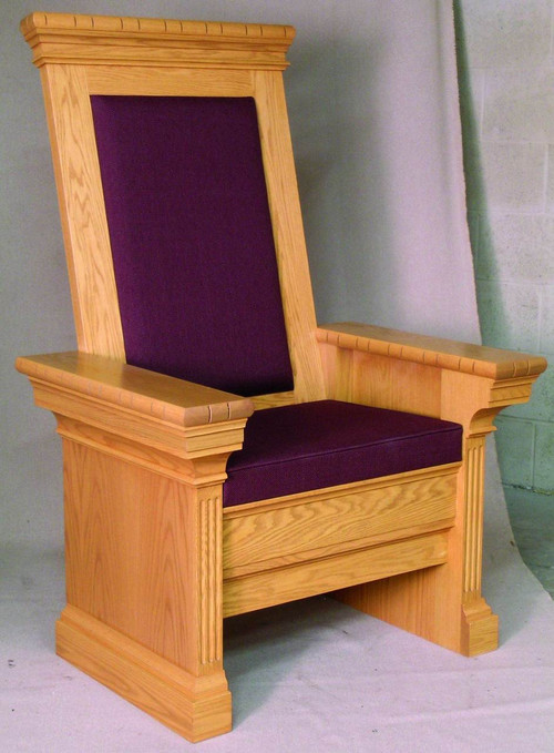Celebrant Chair with upholstered cushion seat and back. Inside bookrack on each side of the seat cushion. 34"W x 30"D x 52"H. 

