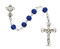 This 18" long Communion Rosary has 6mm blue beads, a rhodium chalice center and a rhodium crucifix. Includes a black leatherette gift box. 