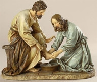 Jesus Washing Feet figure from the Renaissance Collection. Materials: Resin/Stone Mix. Dimensions: 6.5"H x 8.25"W x 4.5"D