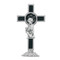 This First Communion 3 1/4"H kneeling boy cross figurine is silver oxidised with white enamel. Figure comes in a see through box and is made in Italy