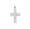Crystal Cubic Zircon Sterling Silver Two Tone Vine Cross. Two tone cross has 5 set zircons. Solid .925 sterling silver leaf and vine design. 16kt gold over solid sterling silver outer border. Dimensions: 1.2" x 0.7" (30mm x 19mm).   18" Genuine rhodium plated curb chain.  Made in USA.  Deluxe velvet gift box.