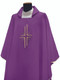 Purple Chasuble with plain neckline in Primavera fabric (100% polyester) with embroidered cross in front only. Inside stole included.  Chasuble: Width 62 1/2" x Height 51". Available in all liturgical colors.