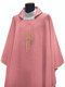 Rose Chasuble with plain neckline in Primavera fabric (100% polyester) with embroidered cross in front only. Inside stole included.  Chasuble: Width 62 1/2" x Height 51". Available in all liturgical colors.