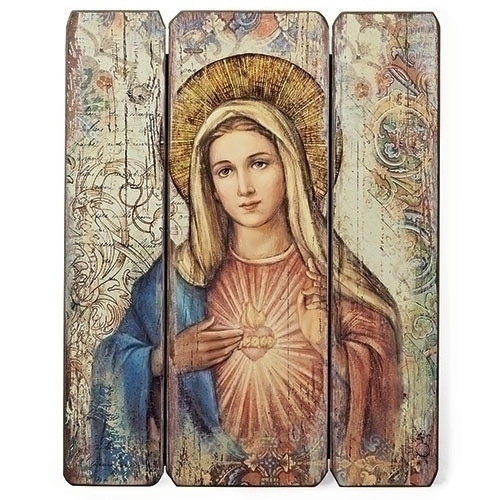 15"H Immaculate Heart of Mary Wall Panel. Immaculate Heart of Mary Wall Panel is made of medium density fiberboard. 15"H x 11.75"W x 2.2"D 