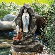 18.75"H Indoor Fountain of Our Lady of Lourdes with Praying Child. Perfect for any tabletop. Great to use for meditation! Made of a resin/stone Mix. 