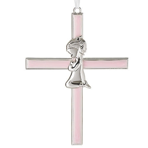 6.50"H Pink Baby Cross from the Caroline Collection. Made of zinc alloy and lead free. 