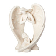 Praying Angel with Baby Statue is 6.75"H. Statue is made of a resin/stone mix. A beautiful gift for a baptism or new baby gift. 
