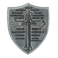 2.5" Armor of God Visor Clip.  "Take up the Shield of Faith with which you can extinguish all the flaming arrows of the evil one. Take the Helmet of Salvation and the Sword of the Spirit which is the word of God.  Ephesians 6:16-17"