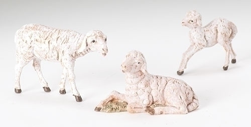 Fontanini Three (3) Piece Sheep Family for 5in Scale nativity sets. Made of Polymer. Comes in a gift box