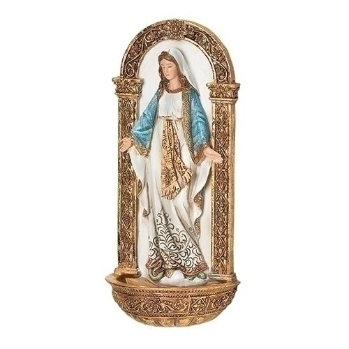 Our Lady of Grace Font. Resin/Stone Mix. 7.25"H x 3.125"W x 2"D
