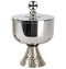 Stainless steel cup with black delrin node. Silver plated hammered finish on base. 7”H., 4-1/2” dia. cup, 400 host cap.
