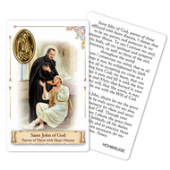 Prayer to St. John of God Holy Card. Patron Saint of Heart Disease.  This beautiful patron saint card is laminated with gold foil embossed medal design with appropriate prayer on reverse side. Prayer card is made in Milan, Italy.  Measures: 2 3/8 x 3 1/2”.