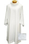 Euro-Style Altar Server Alb. Pure White, 100% Easy Care Polyester-Linen Weave Monks Cloth, No wrinkle, pure white. Lined and interlined stand-up collar with capuche