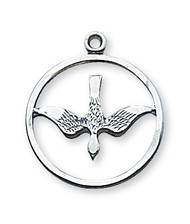 Sterling Silver 3/4" Diameter Holy Spirit on an 18" Rhodium Plated Chain. Gift Box Included