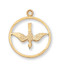 Gold Plated Sterling Silver 3/4" Diameter Holy Spirit on an 18" Rhodium Plated Chain. Gift Box Included
