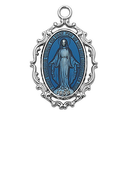 1" Sterling Silver Blue Epoxy Miraculous Medal. Medal comes on an 18" rhodium  chain.  A deluxe gift box is included. Made in the USA

 

 
