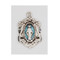 14/16" ornate Sterling silver with blue epoxy Miraculous Medal. Medal comes with an 18 inch rhodium plated chain in a deluxe gift box. Made in the USA.