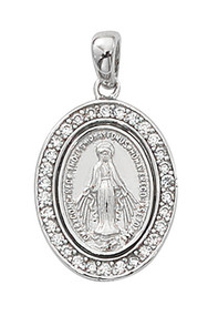 3/4" Sterling Silver Miraculous Medal with crystal stones. Medal comes on an 18" rhodium chain and a deluxe gift box is included.

 