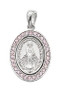 3/4" Sterling Silver Miraculous Medal with pink stones. Medal comes on an 18" rhodium chain and a deluxe gift box is included.

 