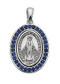 1" Sterling Silver Miraculous Medal with blue crystal stones. Medal comes on an 18" rhodium chain and a deluxe gift box is included.