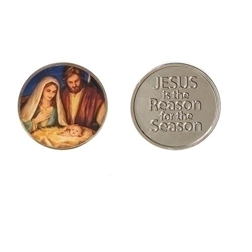 2 piece Holy Family - Jesus is the Reason Coin. Made of zinc alloy. 1 1/8" diameter