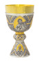 Tassilo Chalice with Scale Paten, 24kt gold plate, 7.5" high, 17 ounce capacity. Made in Italy. 