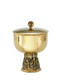 ﻿Ciborium with Apostle Relief Base B-2401G, Gold Plate, 225 host capacity, based on 1 3/8" hosts. Hammered Finish